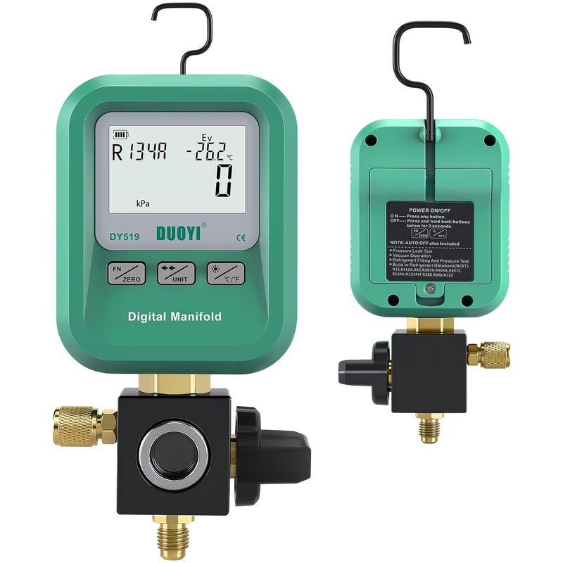 DUOYI DY519 3-in-1 HVAC Digital Manifold Vacuum Gauge Refrigerant Charging, Vacuum Testing & Leak Detection 24 Refrigerant NIST Compatible High Precision Pressure Meter for AC Pros & DIYers - Image 1